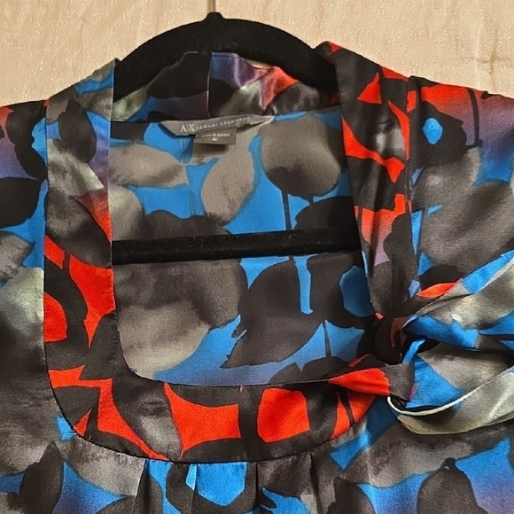 A/X Armani Exchange Silk Red and Blue Patterned Blouse - Picture 15 of 15